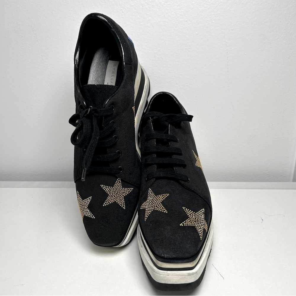 Stella McCartney size 36 Black Faux Suede Elyse Platform Lace Up Sneakers